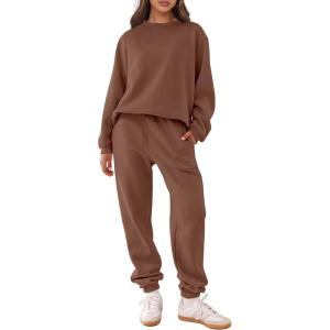 imageANRABESS Womens Two Piece Outfits Lounge Set Long Sleeve Crewneck Sweatshirt Jogger Pants Tracksuit Sweatsuit 2024 Fall SetsCoffee