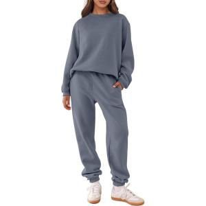 imageANRABESS Womens Two Piece Outfits Lounge Set Long Sleeve Crewneck Sweatshirt Jogger Pants Tracksuit Sweatsuit 2024 Fall SetsDark Grey