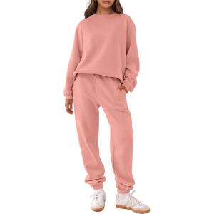 imageANRABESS Womens Two Piece Outfits Lounge Set Long Sleeve Crewneck Sweatshirt Jogger Pants Tracksuit Sweatsuit 2024 Fall SetsDark Pink