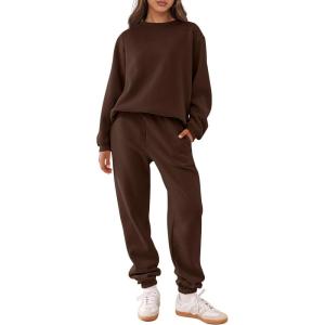 imageANRABESS Womens Two Piece Outfits Lounge Set Long Sleeve Crewneck Sweatshirt Jogger Pants Tracksuit Sweatsuit 2024 Fall SetsDrek Coffee