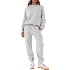 imageANRABESS Womens Two Piece Outfits Lounge Set Long Sleeve Crewneck Sweatshirt Jogger Pants Tracksuit Sweatsuit 2024 Fall SetsGrey