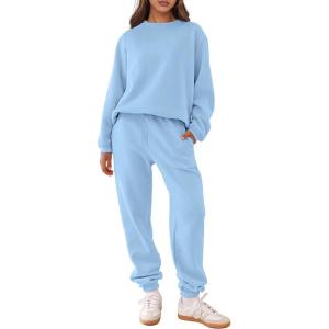imageANRABESS Womens Two Piece Outfits Lounge Set Long Sleeve Crewneck Sweatshirt Jogger Pants Tracksuit Sweatsuit 2024 Fall SetsSky