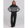 imageANRABESS Womens 2 Piece Outfits Sweater Sets Loose Turtlenck Knit Pullover Top Wide Leg Pants 2024 Fall Lounge SweatsuitsBlack White Stripe