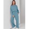 imageANRABESS Womens 2 Piece Outfits Sweatsuit Set 2024 Fall Drawstring Sweatshirt Wide Leg Sweatpant Lounge Set TracksuitGrey Green