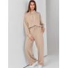 imageANRABESS Womens 2 Piece Outfits Sweatsuit Set 2024 Fall Drawstring Sweatshirt Wide Leg Sweatpant Lounge Set TracksuitKhaki