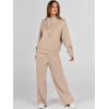 imageANRABESS Womens 2 Piece Outfits Sweatsuit Set 2024 Fall Drawstring Sweatshirt Wide Leg Sweatpant Lounge Set TracksuitKhaki