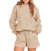 imageANRABESS Women 2 Piece Outfit Oversized Hoodie Sweatshirt Shorts Lounge Sweat Set Sweatsuit Tracksuit 2025 Trendy Y2K ClothesKhaki