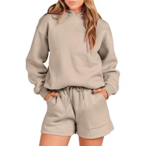 imageANRABESS Women 2 Piece Outfit Oversized Hoodie Sweatshirt Shorts Lounge Sweat Set Sweatsuit Tracksuit 2025 Trendy Y2K ClothesApricot