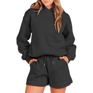 imageANRABESS Women 2 Piece Outfit Oversized Hoodie Sweatshirt Shorts Lounge Sweat Set Sweatsuit Tracksuit 2025 Trendy Y2K ClothesBlack