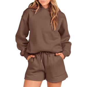 imageANRABESS Women 2 Piece Outfit Oversized Hoodie Sweatshirt Shorts Lounge Sweat Set Sweatsuit Tracksuit 2025 Trendy Y2K ClothesBrown