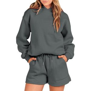 imageANRABESS Women 2 Piece Outfit Oversized Hoodie Sweatshirt Shorts Lounge Sweat Set Sweatsuit Tracksuit 2025 Trendy Y2K ClothesDark Grey