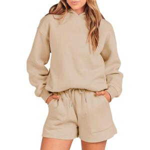 imageANRABESS Women 2 Piece Outfit Oversized Hoodie Sweatshirt Shorts Lounge Sweat Set Sweatsuit Tracksuit 2025 Trendy Y2K ClothesKhaki