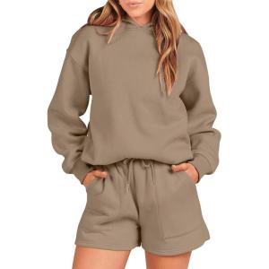 imageANRABESS Women 2 Piece Outfit Oversized Hoodie Sweatshirt Shorts Lounge Sweat Set Sweatsuit Tracksuit 2025 Trendy Y2K ClothesLight Brown