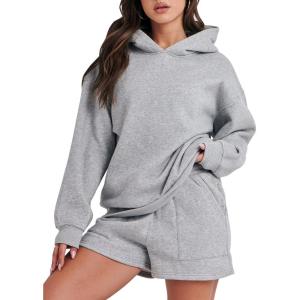 imageANRABESS Women 2 Piece Outfit Oversized Hoodie Sweatshirt Shorts Lounge Sweat Set Sweatsuit Tracksuit 2025 Trendy Y2K ClothesLight Grey