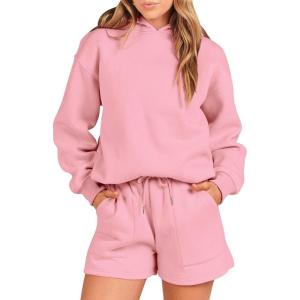 imageANRABESS Women 2 Piece Outfit Oversized Hoodie Sweatshirt Shorts Lounge Sweat Set Sweatsuit Tracksuit 2025 Trendy Y2K ClothesPink