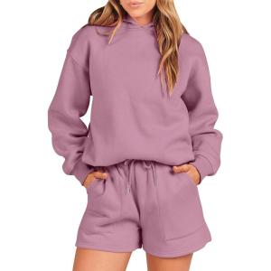 imageANRABESS Women 2 Piece Outfit Oversized Hoodie Sweatshirt Shorts Lounge Sweat Set Sweatsuit Tracksuit 2025 Trendy Y2K ClothesPurple