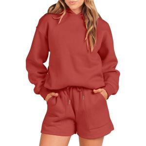 imageANRABESS Women 2 Piece Outfit Oversized Hoodie Sweatshirt Shorts Lounge Sweat Set Sweatsuit Tracksuit 2025 Trendy Y2K ClothesRed