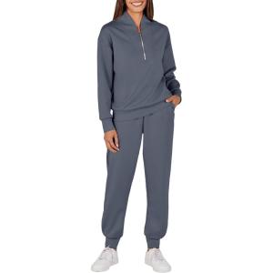 imageANRABESS Womens 2 Piece Outfits Sweatsuit Half Zip Sweatshirt Jogger Sweatpant Trendy 2025 Fall Lounge Set Tracksuit ClothesBlue Grey