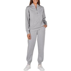 imageANRABESS Womens 2 Piece Outfits Sweatsuit Half Zip Sweatshirt Jogger Sweatpant Trendy 2025 Fall Lounge Set Tracksuit ClothesGrey
