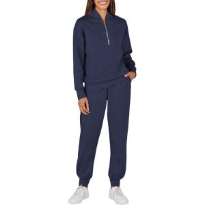 imageANRABESS Womens 2 Piece Outfits Sweatsuit Half Zip Sweatshirt Jogger Sweatpant Trendy 2025 Fall Lounge Set Tracksuit ClothesNavy Blue