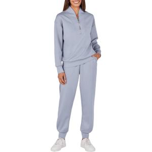 imageANRABESS Womens 2 Piece Outfits Sweatsuit Half Zip Sweatshirt Jogger Sweatpant Trendy 2025 Fall Lounge Set Tracksuit ClothesSky