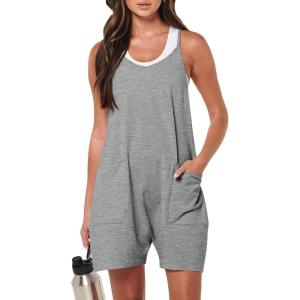 imageANRABESS Womens Summer Casual Sleeveless Romper Loose Spaghetti Strap Overalls Shorts Jumpsuit with Pockets 2025 ClothesDeep Grey