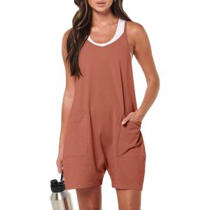imageANRABESS Womens Summer Casual Sleeveless Romper Loose Spaghetti Strap Overalls Shorts Jumpsuit with Pockets 2025 ClothesRust
