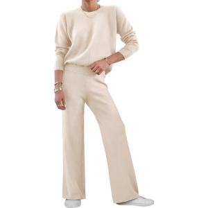 imageANRABESS Womens Two Piece Outfits Lounge Sweater Sets Casual Pullover Knit Tops Wide Leg Pants 2024 Fall ClothesBeige