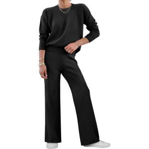 imageANRABESS Womens Two Piece Outfits Lounge Sweater Sets Casual Pullover Knit Tops Wide Leg Pants 2024 Fall ClothesBlack