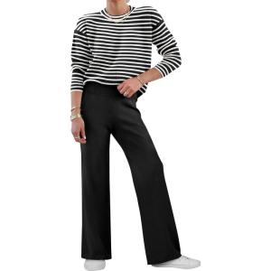 imageANRABESS Womens Two Piece Outfits Lounge Sweater Sets Casual Pullover Knit Tops Wide Leg Pants 2024 Fall ClothesBlack White Striped