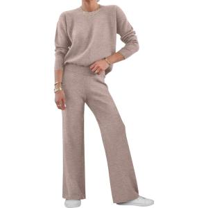 imageANRABESS Womens Two Piece Outfits Lounge Sweater Sets Casual Pullover Knit Tops Wide Leg Pants 2024 Fall ClothesCoffee Gray