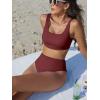 imageANRABESS Bathing Suit for Women Two Piece Bikini Sets High Waisted Tummy Control Modest Swimsuit 2025 Beach Swim WearWine Red