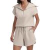 imageANRABESS Two Piece Sets for Women Summer Half Zip Short Set Sweatsuit 2 Piece Outfits Sweat Lounge Sets TracksuitApricot