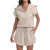 imageANRABESS Two Piece Sets for Women Summer Half Zip Short Set Sweatsuit 2 Piece Outfits Sweat Lounge Sets TracksuitApricot