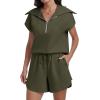 imageANRABESS Two Piece Sets for Women Summer Half Zip Short Set Sweatsuit 2 Piece Outfits Sweat Lounge Sets TracksuitArmy Green