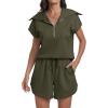 imageANRABESS Two Piece Sets for Women Summer Half Zip Short Set Sweatsuit 2 Piece Outfits Sweat Lounge Sets TracksuitArmy Green