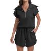 imageANRABESS Two Piece Sets for Women Summer Half Zip Short Set Sweatsuit 2 Piece Outfits Sweat Lounge Sets TracksuitBlack