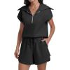imageANRABESS Two Piece Sets for Women Summer Half Zip Short Set Sweatsuit 2 Piece Outfits Sweat Lounge Sets TracksuitBlack