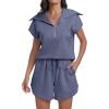 imageANRABESS Two Piece Sets for Women Summer Half Zip Short Set Sweatsuit 2 Piece Outfits Sweat Lounge Sets TracksuitBlue