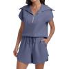 imageANRABESS Two Piece Sets for Women Summer Half Zip Short Set Sweatsuit 2 Piece Outfits Sweat Lounge Sets TracksuitBlue
