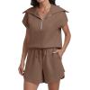 imageANRABESS Two Piece Sets for Women Summer Half Zip Short Set Sweatsuit 2 Piece Outfits Sweat Lounge Sets TracksuitBrown