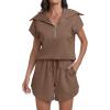 imageANRABESS Two Piece Sets for Women Summer Half Zip Short Set Sweatsuit 2 Piece Outfits Sweat Lounge Sets TracksuitBrown