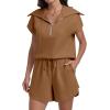 imageANRABESS Two Piece Sets for Women Summer Half Zip Short Set Sweatsuit 2 Piece Outfits Sweat Lounge Sets TracksuitDeep Camel