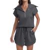 imageANRABESS Two Piece Sets for Women Summer Half Zip Short Set Sweatsuit 2 Piece Outfits Sweat Lounge Sets TracksuitDeep Grey