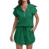 imageANRABESS Two Piece Sets for Women Summer Half Zip Short Set Sweatsuit 2 Piece Outfits Sweat Lounge Sets TracksuitForest Green