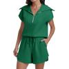 imageANRABESS Two Piece Sets for Women Summer Half Zip Short Set Sweatsuit 2 Piece Outfits Sweat Lounge Sets TracksuitForest Green