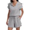 imageANRABESS Two Piece Sets for Women Summer Half Zip Short Set Sweatsuit 2 Piece Outfits Sweat Lounge Sets TracksuitGrey