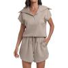 imageANRABESS Two Piece Sets for Women Summer Half Zip Short Set Sweatsuit 2 Piece Outfits Sweat Lounge Sets TracksuitKhaki