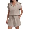 imageANRABESS Two Piece Sets for Women Summer Half Zip Short Set Sweatsuit 2 Piece Outfits Sweat Lounge Sets TracksuitKhaki