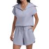 imageANRABESS Two Piece Sets for Women Summer Half Zip Short Set Sweatsuit 2 Piece Outfits Sweat Lounge Sets TracksuitLight Blue